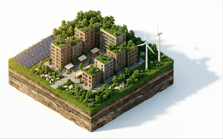 Isometric solar-powered smart city